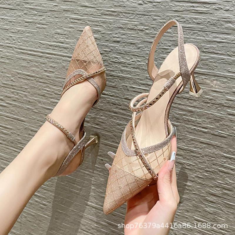 

Fashion New Hot Selling Mesh Casual High Heels Elegant and Luxury Sandals for Ladies Summer Fairy Style Slim Heels High Heels 40