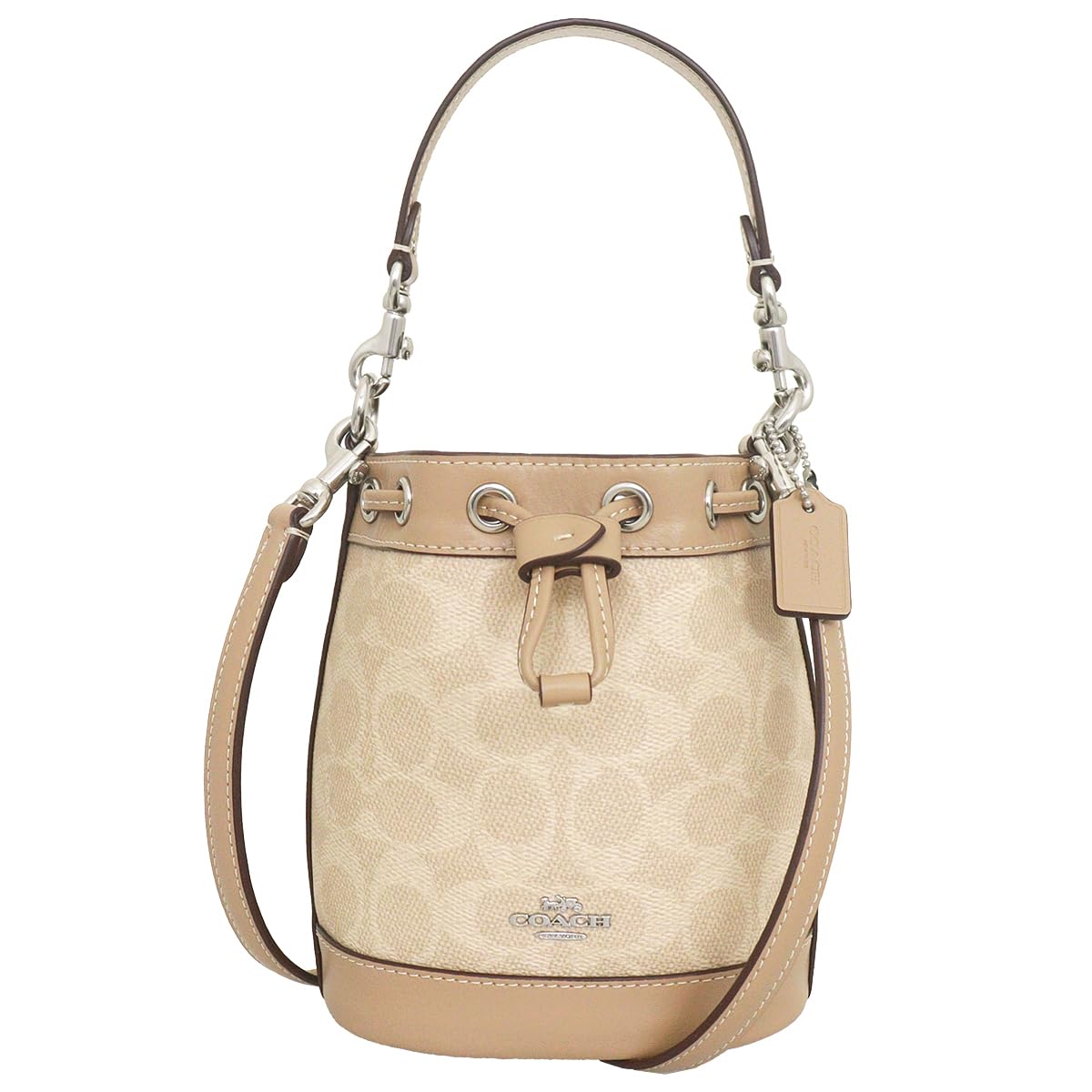 

Женская мини-сумка-ведро Coach FCW299 CW299 Sand x Taupe из фирменной ткани с покрытием и кожи. (Выход)
