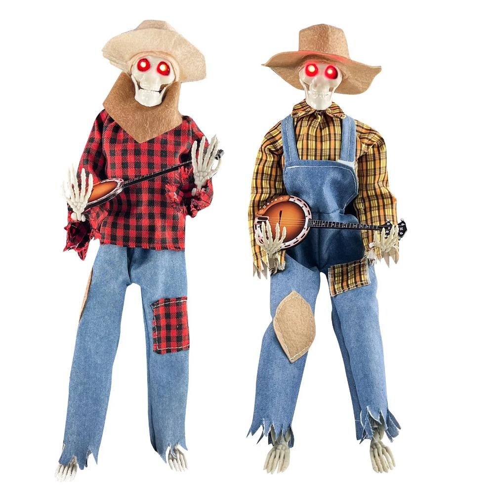 Animated Motion Sound Activated Musical Multi Lingual Banjo Skeletons Duo Halloween Fall Indoor Glowing Skeleton Skeleton Decor