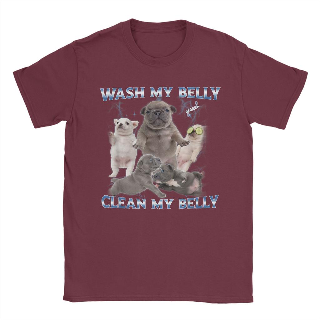 Pibble Dog Wash Clean My Belly Funny Meme T-Shirts Men Round Collar Pure Cotton T Shirt  Short Sleeve Tees Plus Size Clothing