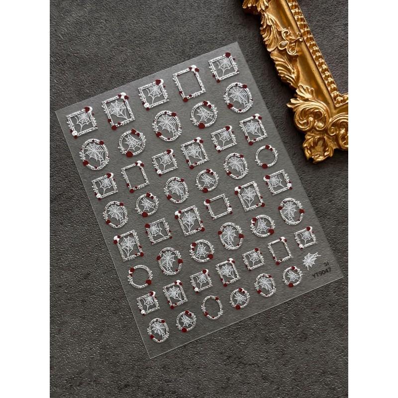 Halloween Gold Foil Nail Art Stickers 3D Vintage Spider Web Decals Self-Adhesive Decorations Party