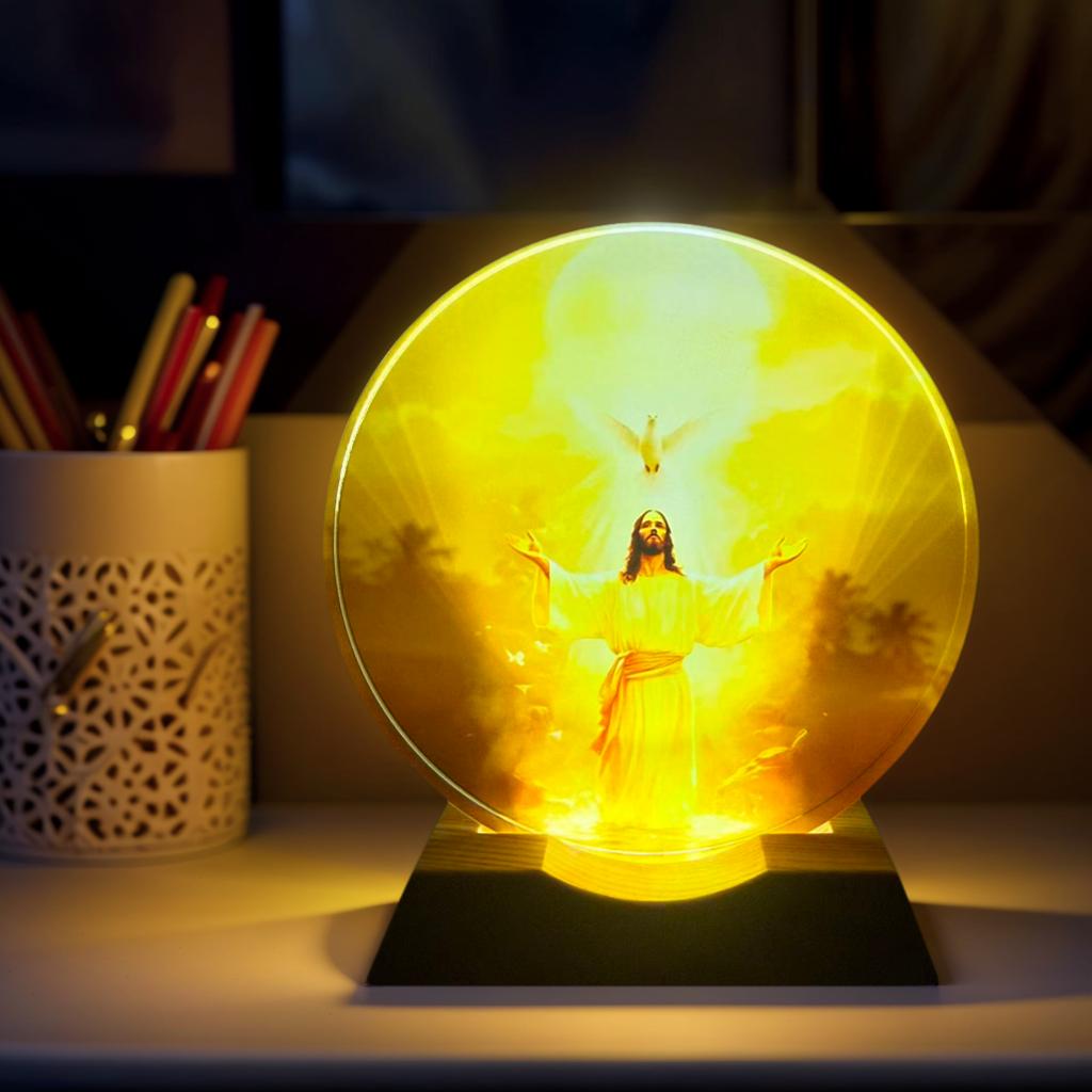 

1pc Jesus Peace Dove Night Lamp is suitable for Ramadan lovers, Mother s Day, Easter, New Year decorations, bedroom table lamp, Jesus Peace Dove&USB Plug