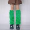 Women Girls Japanese Style Solid Green Plush Leg Warmer Aesthetic Punk Fuzzy Thickened Boot Cuffs Leg Cover Long Sock