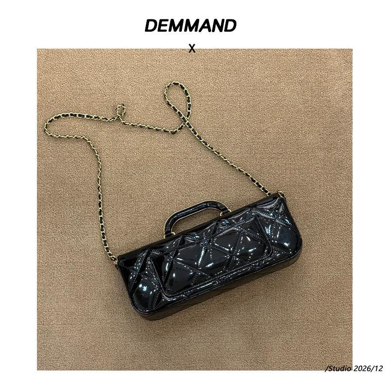 Mirror-finish Diamond Handle Flap Bag, Patent Leather Chain Bag, Handbag, Single Shoulder Crossbody Bag, Fashionable Top-grain Cowhide