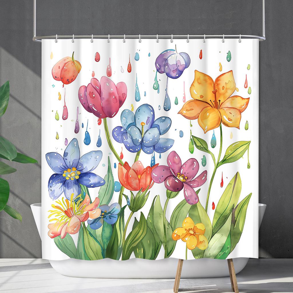 Shower Curtain Waterproof And Mildew-Proof Digital Printing Plants, Flowers And Plants, New Bathroom Shower Cloth, Partition Curtain Free Of Punching