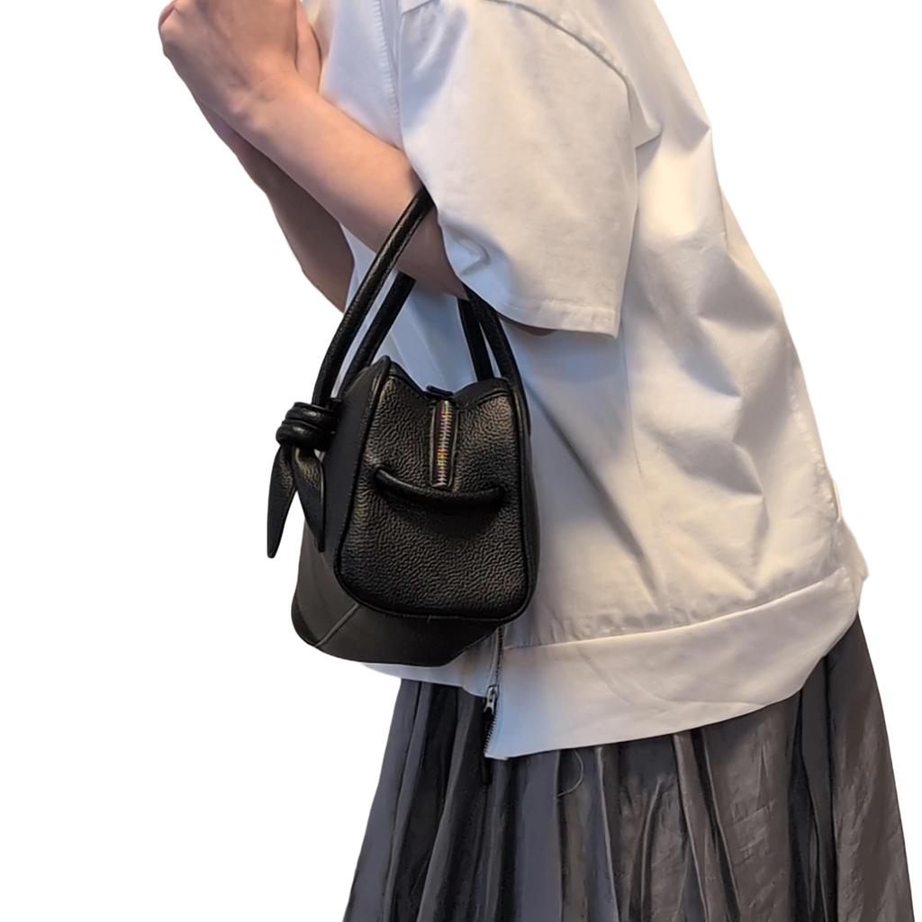 Damen PU-Leder Mini Boston Tasche, Schwarz, Handtasche, Reißverschluss, Leicht, Niedlich und Stilvoll, 26x8.5x17cm