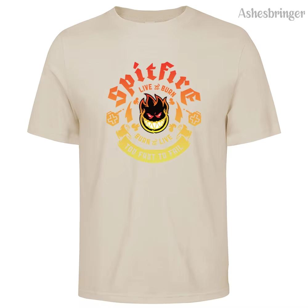 Men's Cotton Spitfire Graphic Print T-shirt Tees Casual Loose Round Neck Street Style Tops for Men and Women