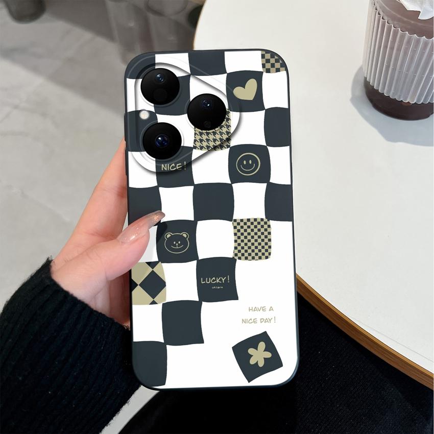 For Huawei Pura 80 Pro Nova Y70 Y90 Y61 6 7 8 9 SE Y72 4E 5T Phone Covers Fashion Grid Patterns Liquid Silicone Dustproof Cases For Huawei Bumper Capa