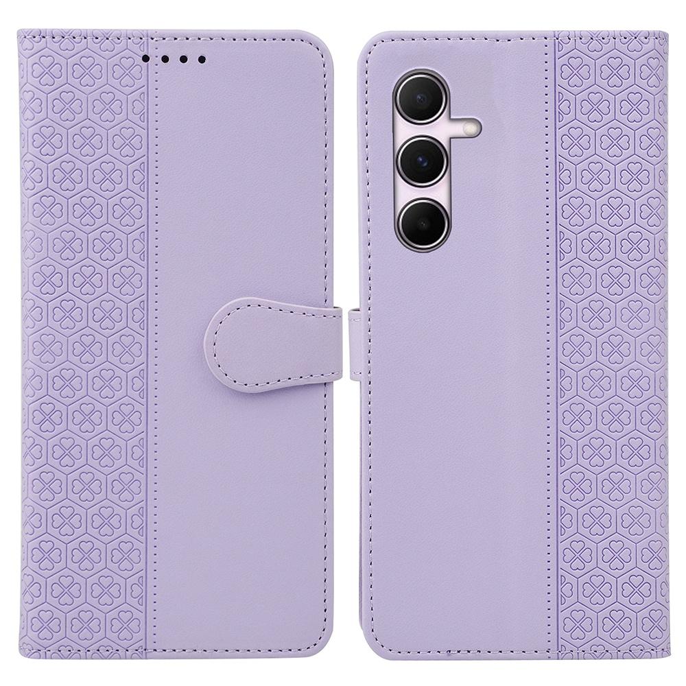 

For Samsung Galaxy S24 FE Case Magnetic Clasp Four-Leaf Clover Leather Phone Cover Light Purple