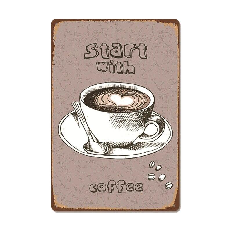 Vintage Fresh Coffee Plaque Metal Tin Sign Retro Drink Coffee Poster Wall Stickers for Cafe Shop Restaurant Home Room Decor
