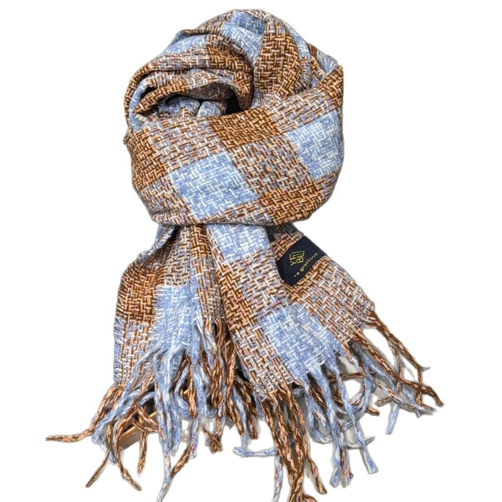 Korean Atmosphere Winter Scarf Women's New Contrasting Colors Sweet Plaid Versatile Neck Protector Thickened Cold-proof Shawl Scarf