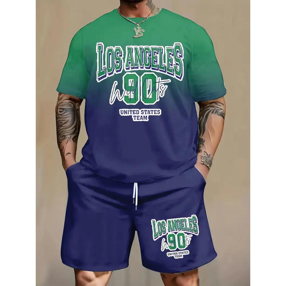 Fashion Men's Short Sleeve Suit Casual Loose Printing Versatile Unisex Sports Clothing