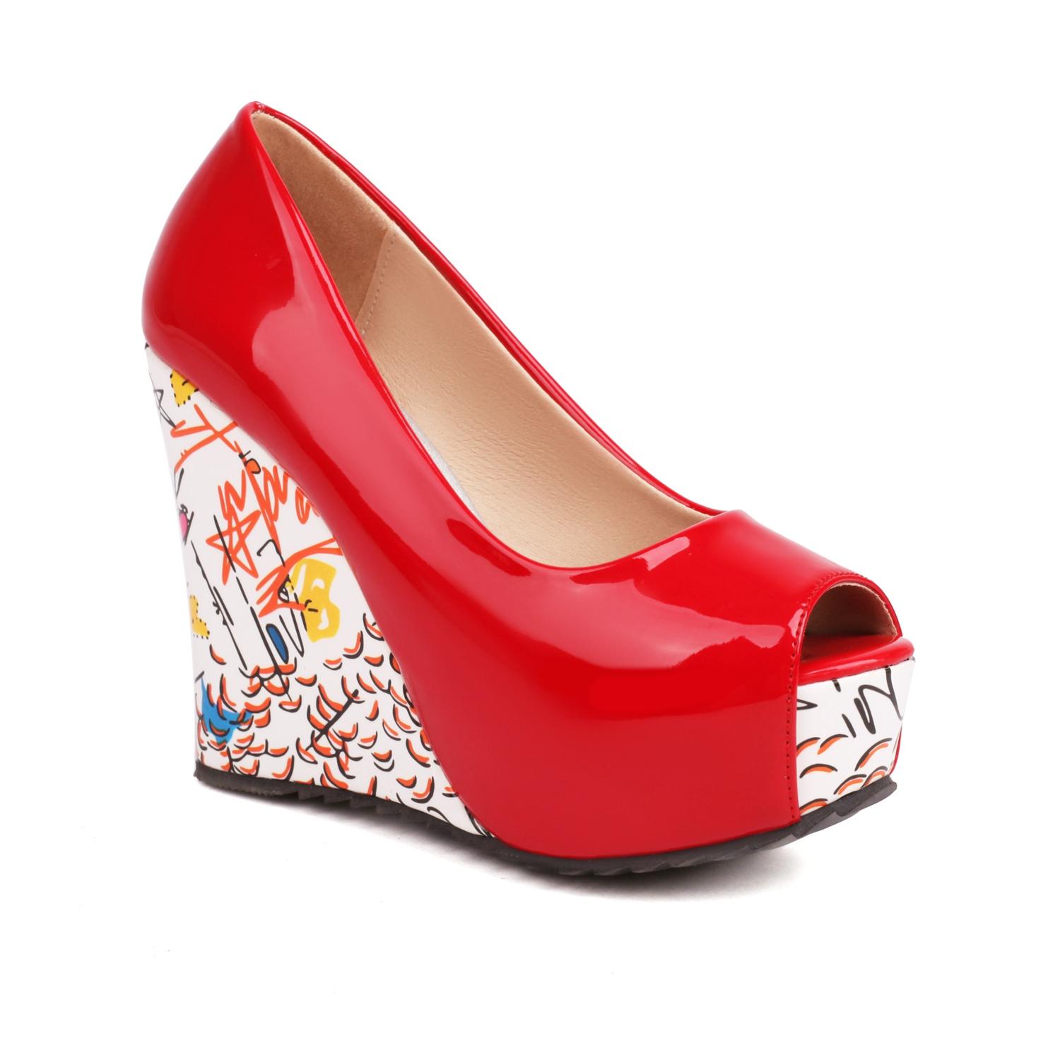 

Женские сандалии, удобные босоножки на наклонном каблуке, непромокаемая обувь на платформе с завышенной талией, большая женская обувь 34 красный