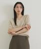 Lingseoul Merino Wool V-Neck Half Knit Top-Oatmeal