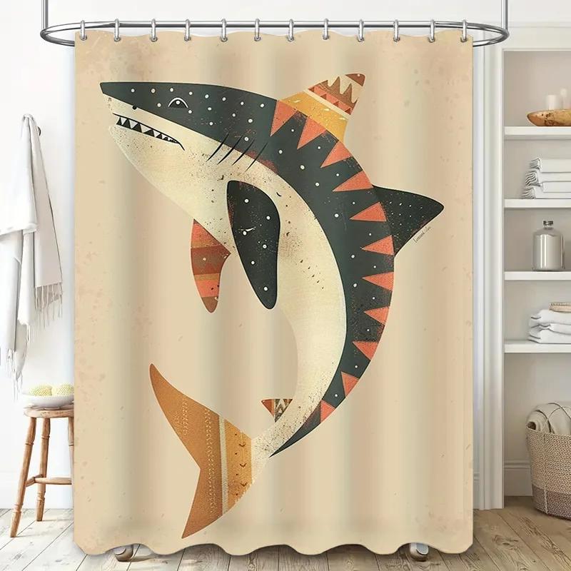 Artistic Bath Mat Design with Shark Pattern Non-slip, Water-resistant Shower Curtain for Home Decoration in Various Sizes