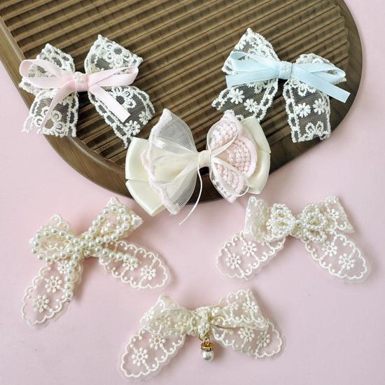 Handmade Sweet Pearl Lace Bow Hair Ornaments & DIY Phone Case Accessories
