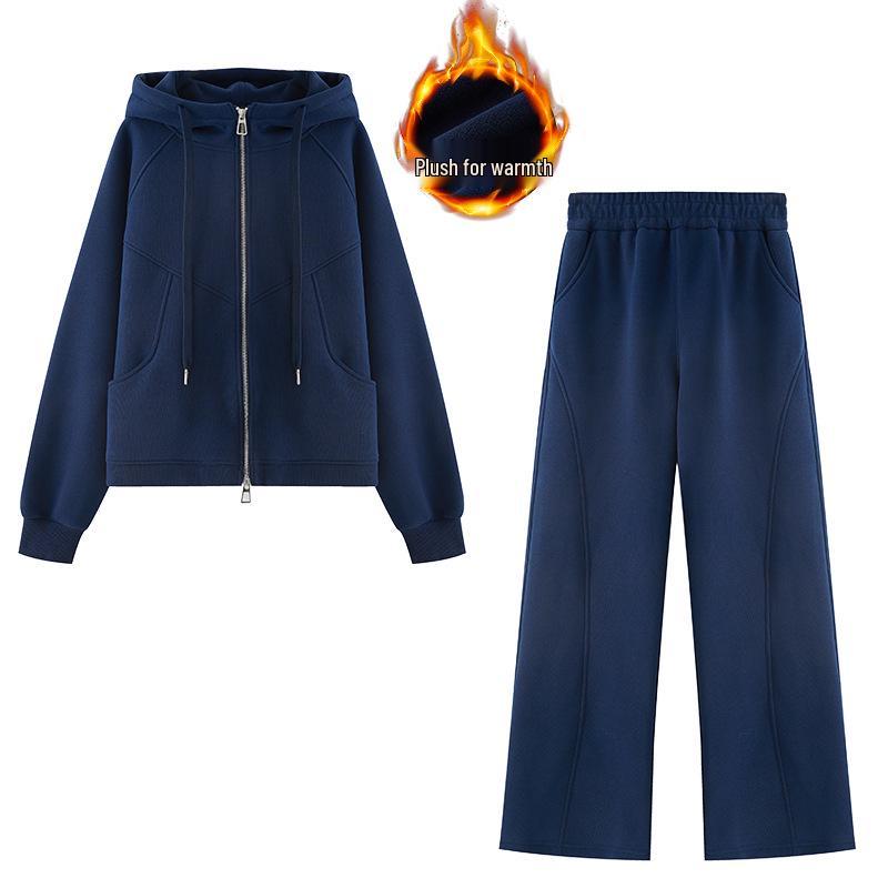 Damen Fleecegefüttertes Schlankheits-Sportswear Zweiteiler, Herbst/Winter 2024 Mode, Verjüngend, Lässig und Locker.