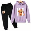 Spring Autumn Fashion Kawaii Anime Cartoon Teddy Bear Print Kids Pullovers Pants 2-piece Set Street Casual Fashion Hoodies Vintage Boy's Girl Clothes