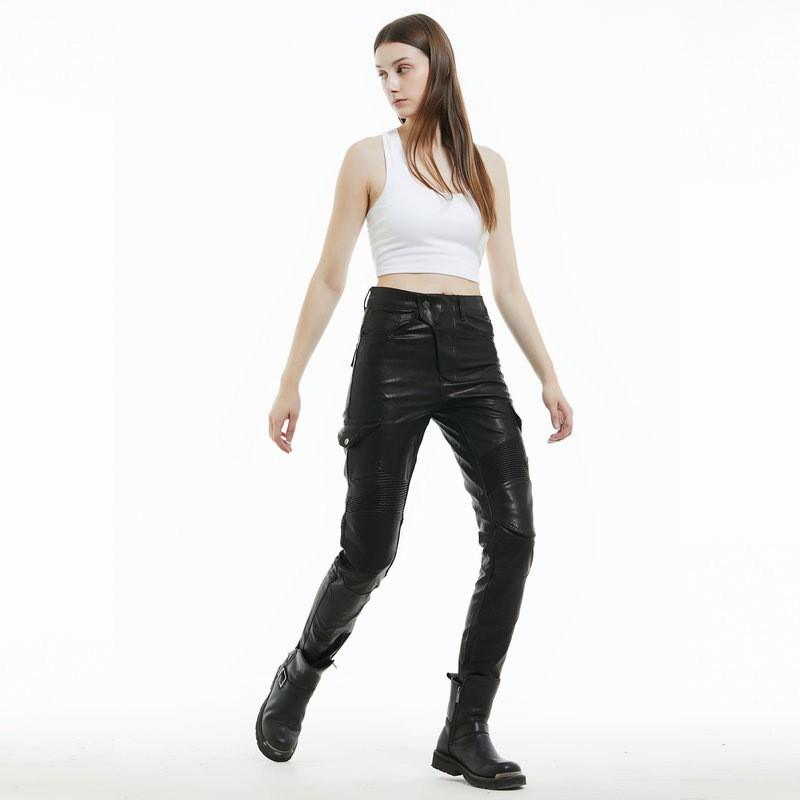 Motorcycle Riding Pants Women PU Leather Protective Gear Windproof Waterproof Crash Resistant Biker Trousers