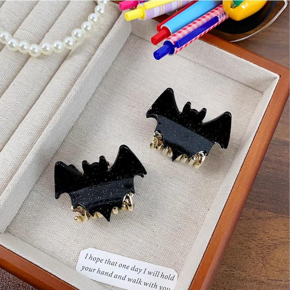 Zinc Zinc Alloy Halloween Bat Hair Claw Dazzling Colors Bat Wings Hair Claw Shiny Acrylic Shark Clip  School