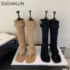 Fashion SUOJIALUN 2025 Autumn Women Loog Boot Fashion Open Toe Ladies Elegant Sandal Brand Wedge Heel Ladies Outdoor Knee High Boots
