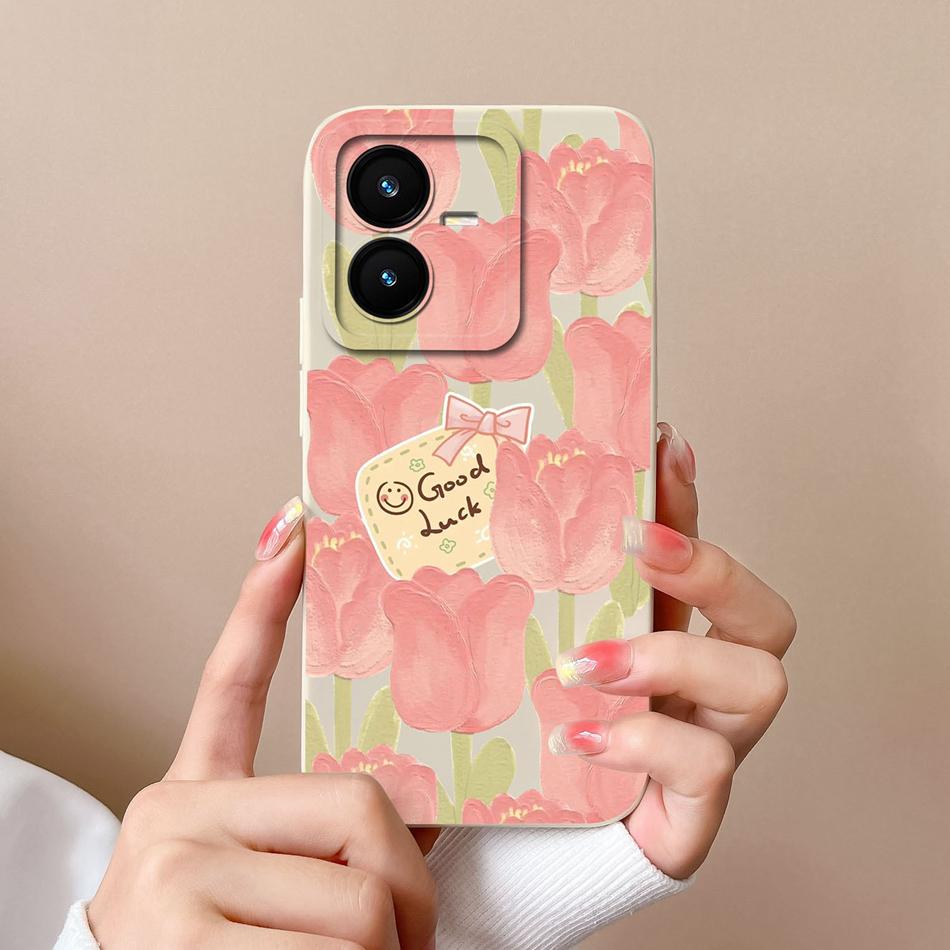 Cases For Vivo Y22 Y22S Flower Liquid Silicone Camera Lens Protection Phone Back Cover For VivoY22 Vivo Y 22 Y22 S Coque Bumper