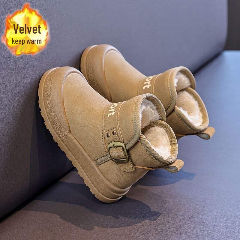 Boys' Waterproof Leather Snow Boots with Fleece – All-Season Warm Cotton Footwear