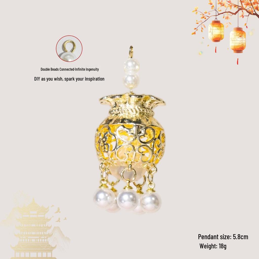 Luminous DIY Palace Lantern Fan Pendant Magnet Keychain Ornament - Ancient Style Accessory