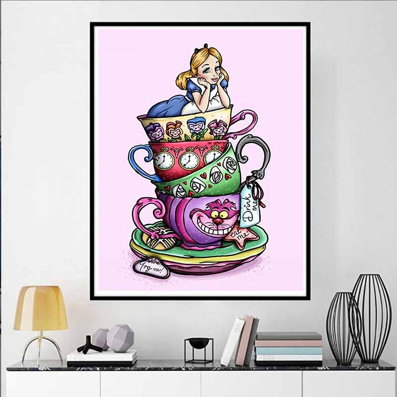 Disney 5D DIY Diamond Painting Decorations Alice in Wonderland Teacup Stacking Creative IllustrationDiamond EmbroideryRhinestoneCrossStitchSetHandmade