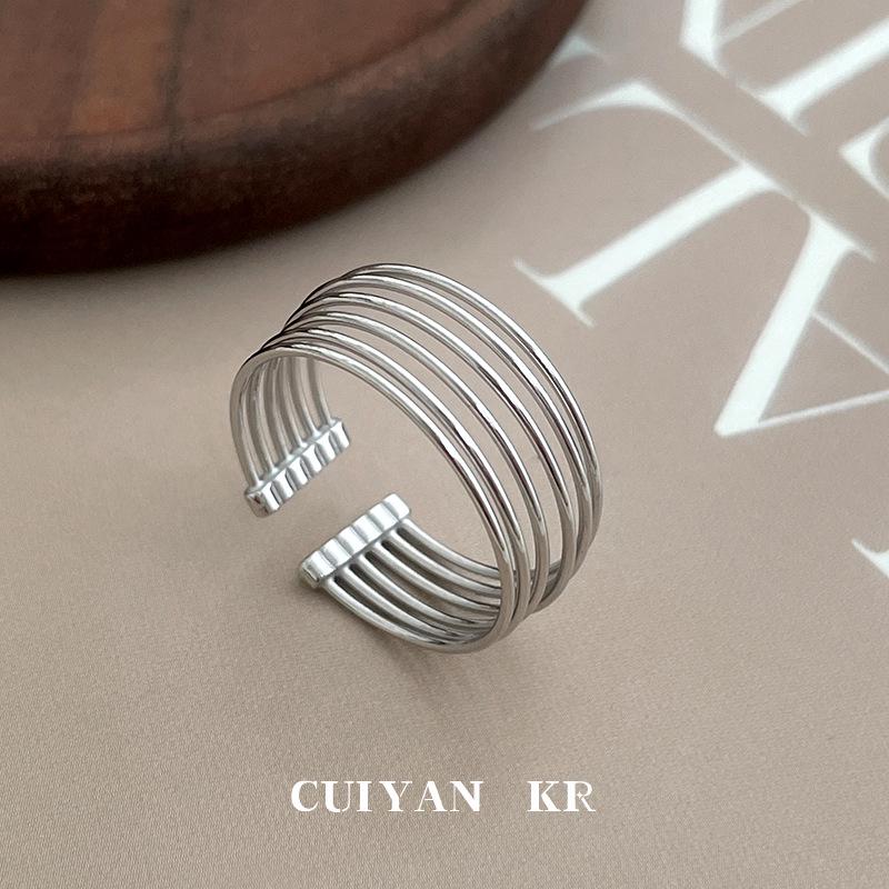 Cui Yan S925 Sterling Silver Korean Style Multi-Layer Line Women s Ring – Simple, Ins-Style, Personality Index Finger Ring Adjustable Open Ring