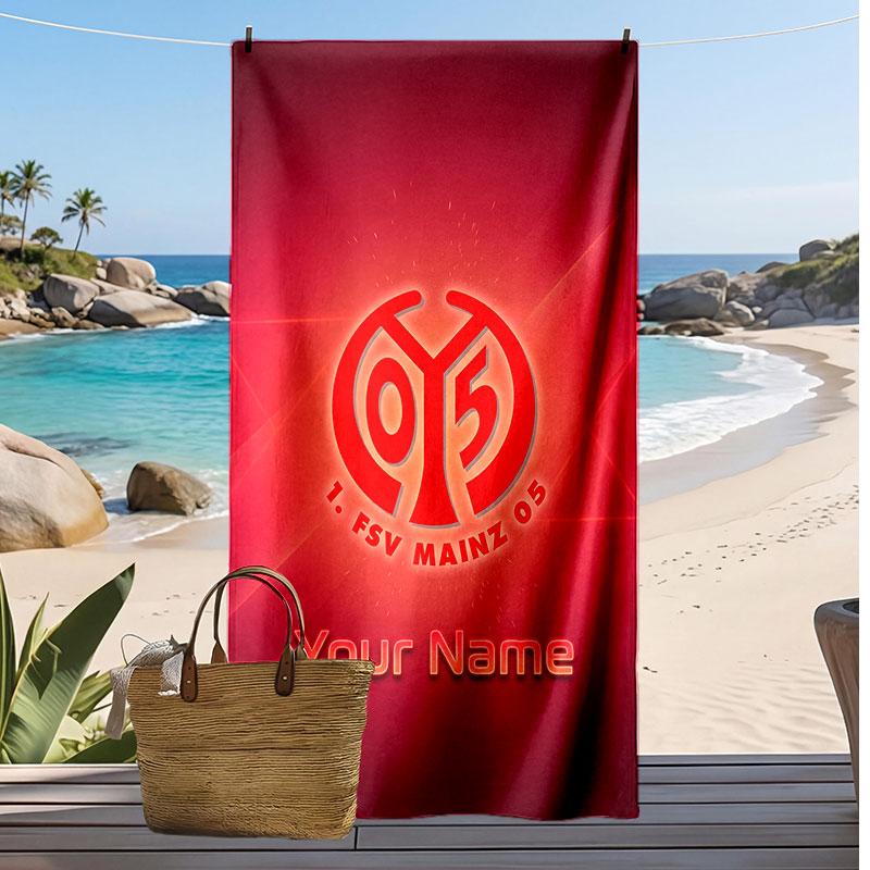 Mainz 05 Personalized Printed Beach Towel Soccer Logo Support Custom Name Text Absorbent Towel For Sport Travel Special Gift