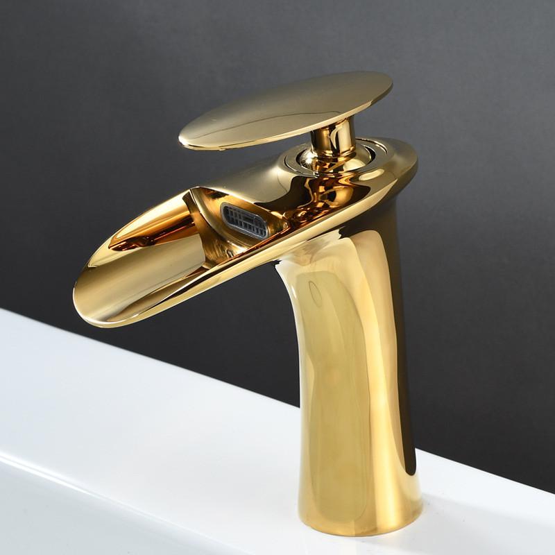 Tuqiu Bathroom Faucet Brass Gold White Bathroom Basin Faucet Cold Hot Waterfall Mixer Sink Tap Deck Mounted Black White Tap