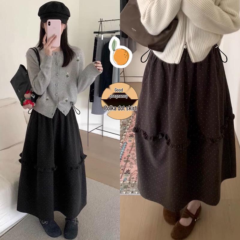 2026 Korean Style Polka Dot Ruffle High-Waisted Skirt for Women - Autumn/Winter Collection