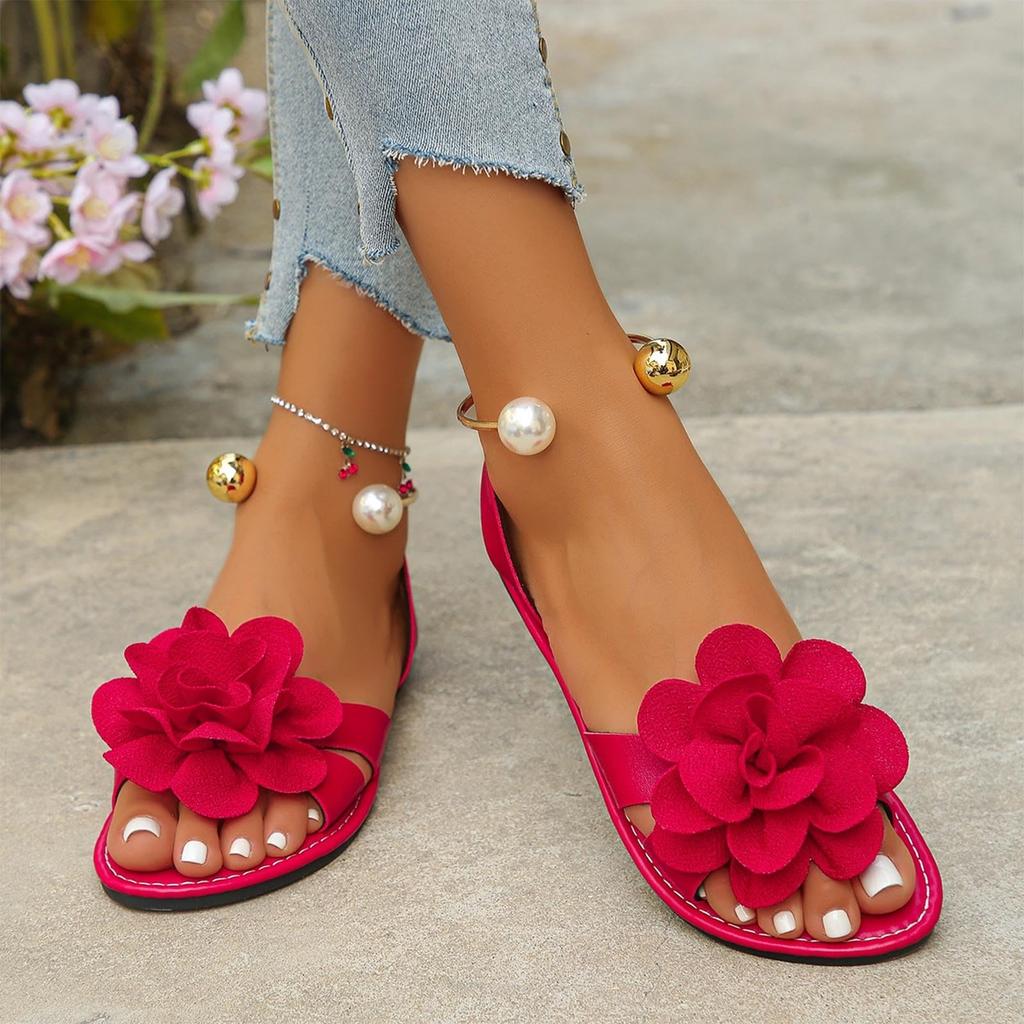 Flat Bottomed Pearl Retro Fashionable Flower Beach Sandals