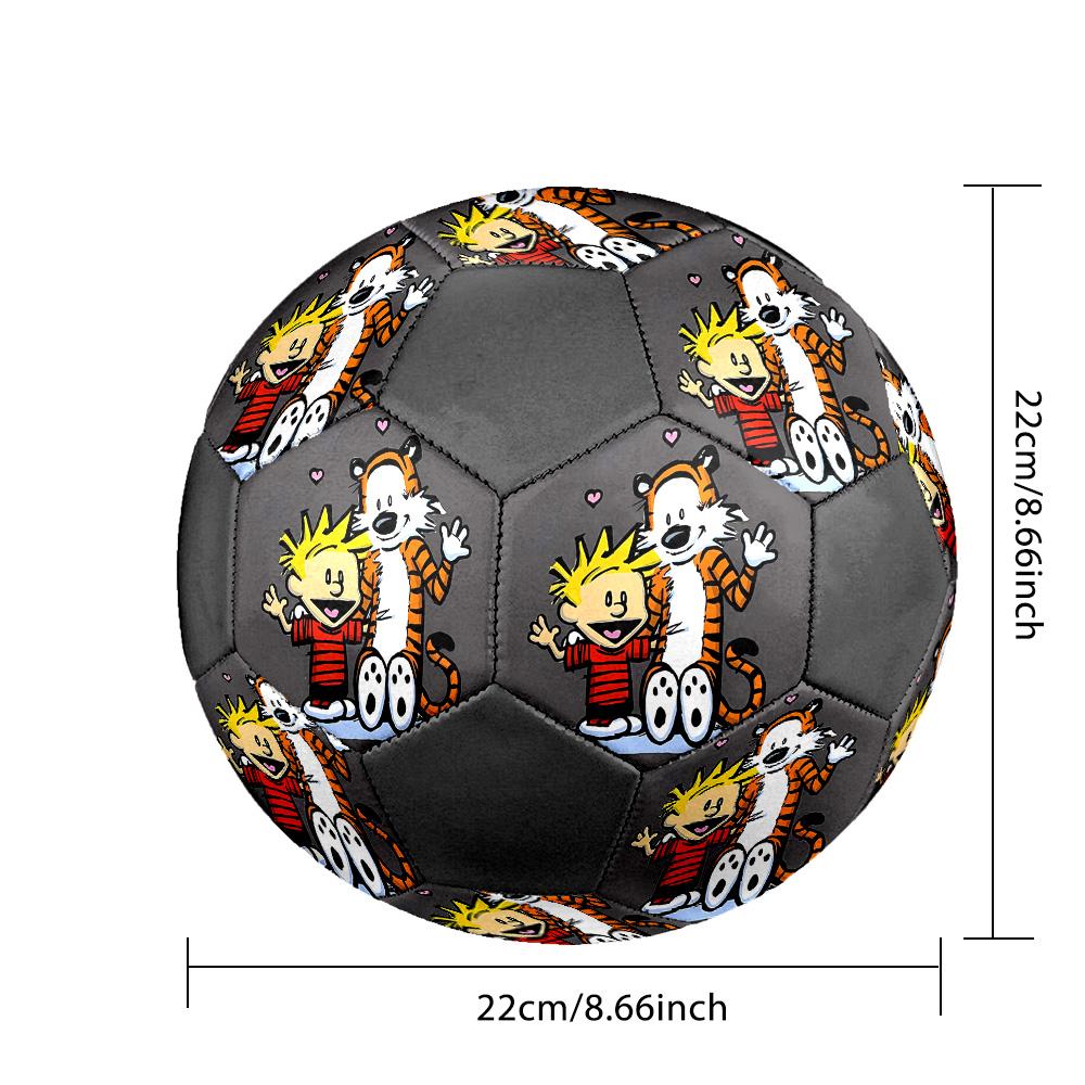 Calvin and Hobbes Indoor Soccer Ball Colorful All Ages Size 5 Machine Stitched PVC Competition Ready Durable High-Bounce