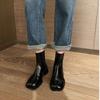 British Style Chelsea Boots Women's Short Boots Medium Tube Elastic Personality Design Horse Hoof Shoes Leather Shoes