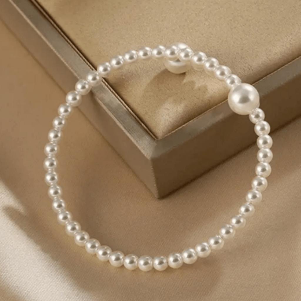 1pc Elegant Adjustable Faux Pearl Beaded Bracelet for Women, Geometric Design, Sophisticated Stylish Accessory for Daily Use, Parties, and Vacations