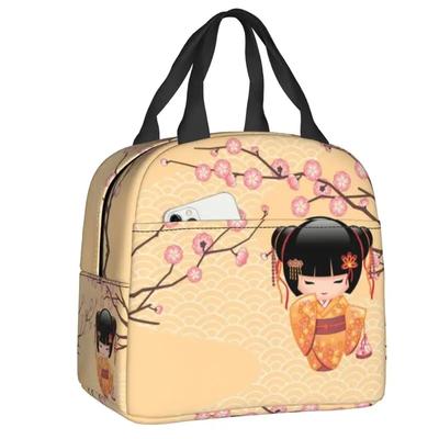 Custom Cute Kokeshi Doll Lunch Bag Women Warm Cooler Insulated Container for Student School Work Picnic Food Tote Bags
