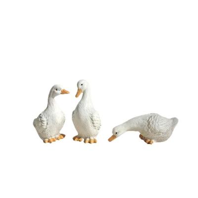 3Pcs White Color Goose Figurines Mini Garden Duck Statues Gifts Goose Statues  Pond Decor