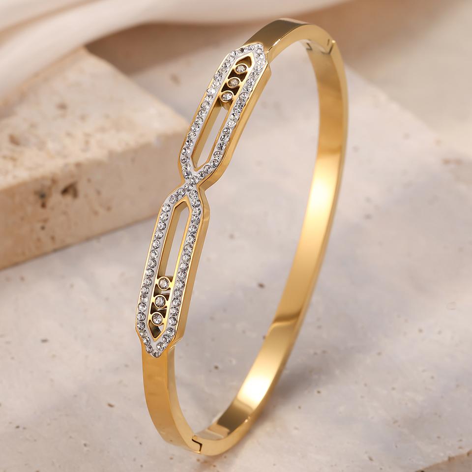 Htpwe Stainless Steel Crystal-shaped Zirconium Hollow Bracelet Women Plated 18k Gold Couple Holiday Gift Bracelet Party Zircon