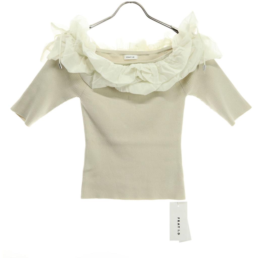 Unused FRAY I.D Short Sleeve Twisted Color Combination Off-the-Shoulder Pullover Knit Women Used