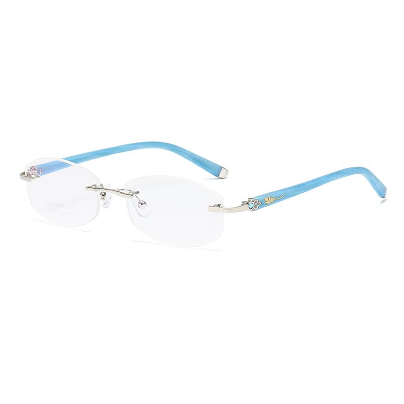 ZIROSAT 58069 Alloy Tint Lenses Myopia Glasses Reading Glasses Diamond Cutting Rimless Titanium Glasses Frame for Women