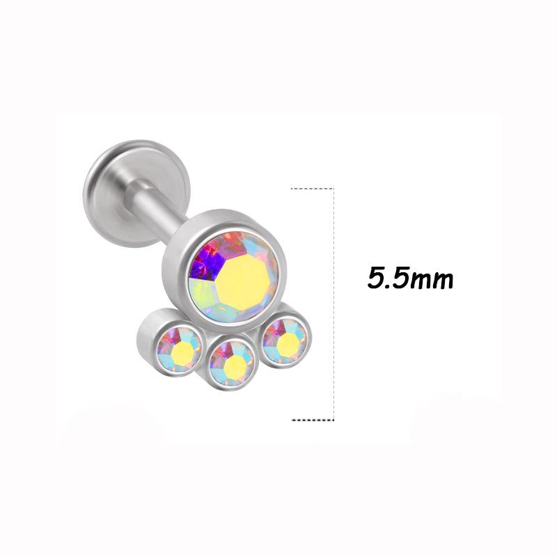 Titanium Steel 1.2 Gauge Crystal Cluster Triangle Lip & Ear Piercing Ring