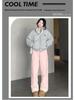 Pink High-Waist Fleece Lined Wide Leg Pants - Warm, Versatile, and Cozy for Autumn and Winter