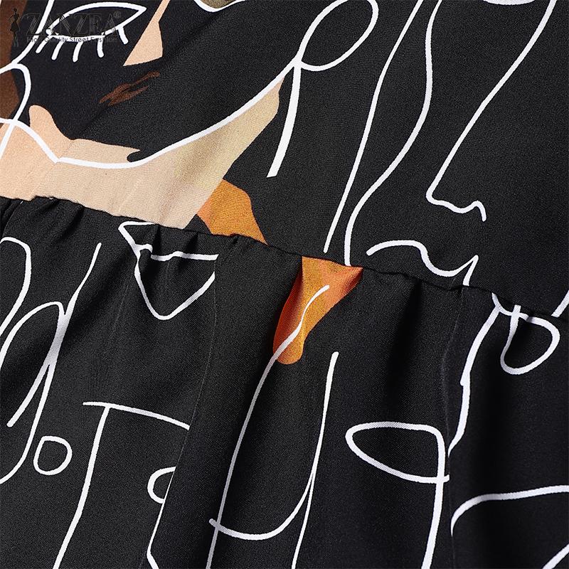 ZANZEA Women Casual O-neck Summer Loose Short Sleeve Print Dress