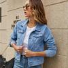 Women's Denim Jackets Fashion Female Casual Long Sleeve Lapel Solid Button Down Chest Pocket Slim Jean Jacket Coat