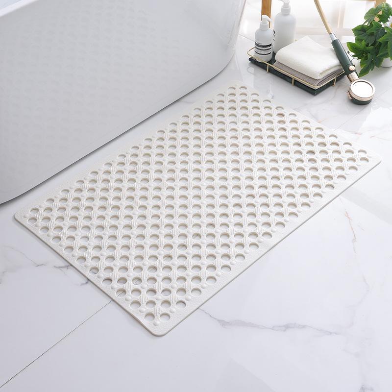 1pc Bathroom Non-Slip Mat With Suction Cup, 43x75cm Bath Rug, Shower Mat Round Hole Design, Bathroom Massage Ring, Quick Drain