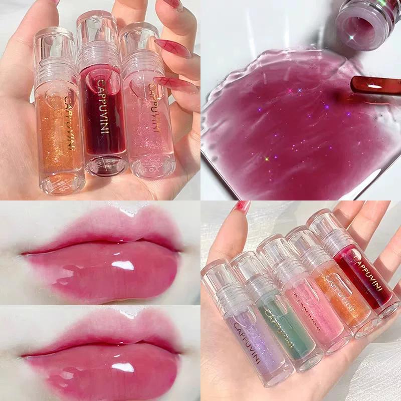 Crystal Clear Transparent Lip Care Oil Glass Transparent Lip Gloss Moisturizing Lip Base Moisturizing Pearl with Flash Lip Lacquer Color Suit