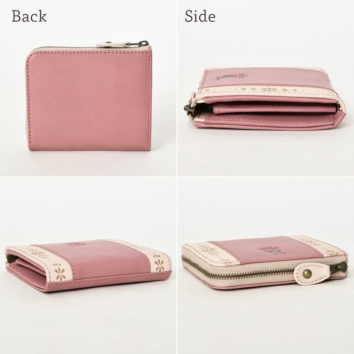 [moz] 86064 Genuine Leather L-Zip Short Wallet, Two-Tone Color Scheme, Palm-Sized, Elk Design, Women's, Blue