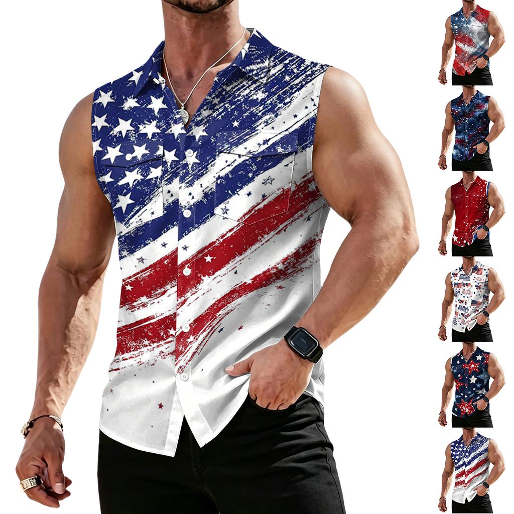 Men's Workwear Lapel Button-Down Vest Shirt - Lightweight Sleeveless Top